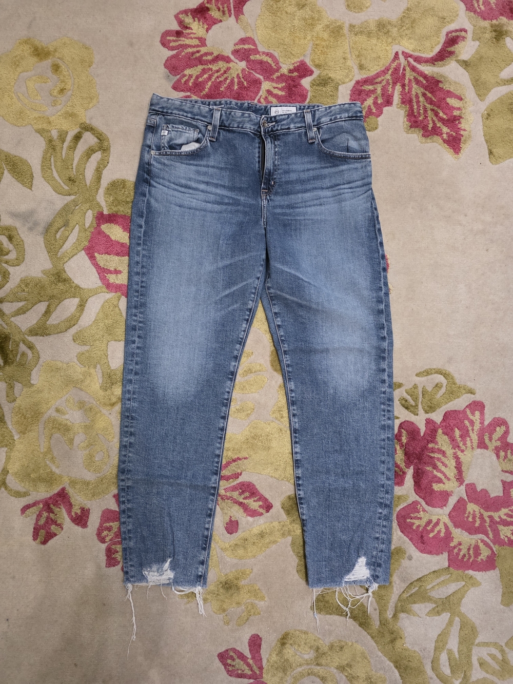 Ag Adriano Goldschmied Distressed Light Blue Ankle Jeans